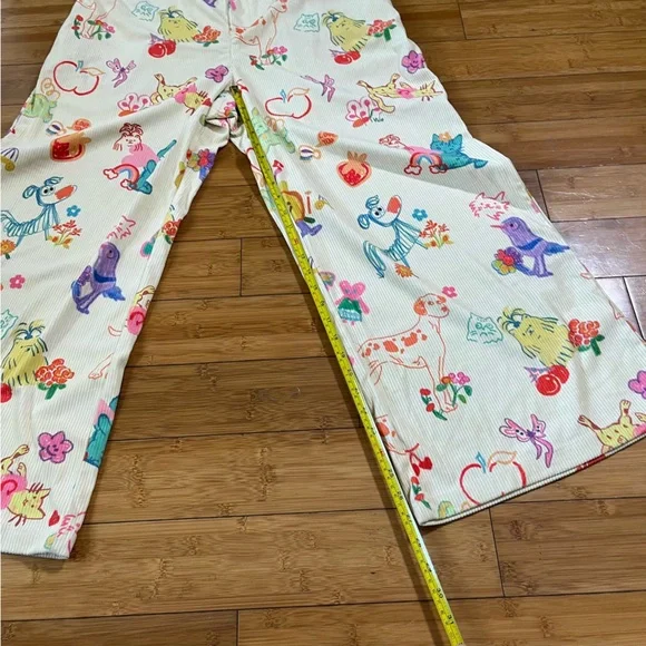 Cider Cream Wide-Leg Pants with Multicolor Fun Pet and Fruit Print - Picture 11 of 15